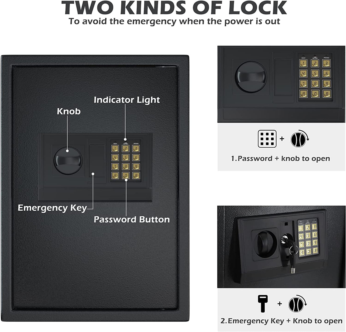 Reliancer Biometric Safe Box - 2.7 Cubic Feet Auto-Open Fingerprint Safe with 2Removable Shelf, Sensor Light,Full Felt Lining - Q345 Alloy Steel Home Safe - Luxury Cabinet Safe for Home Office Storage