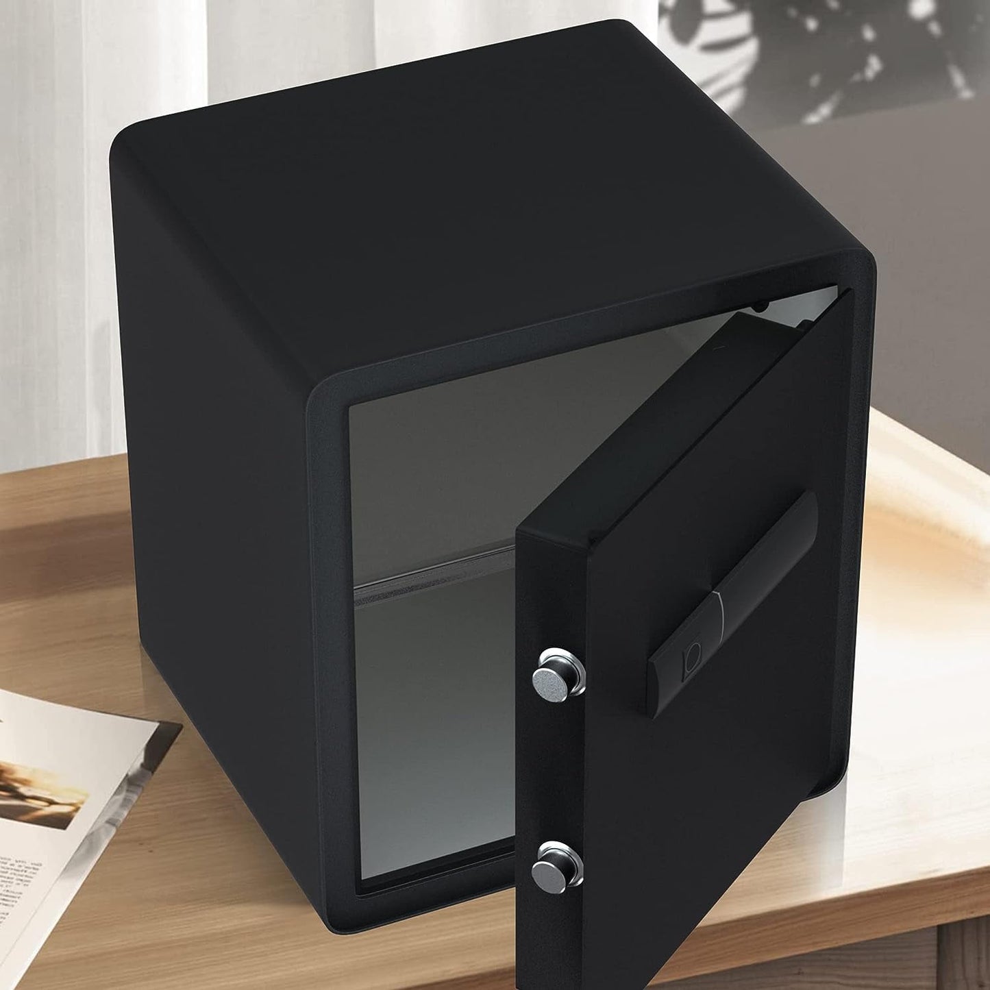 Reliancer Biometric Safe Box - 2.7 Cubic Feet Auto-Open Fingerprint Safe with 2Removable Shelf, Sensor Light,Full Felt Lining - Q345 Alloy Steel Home Safe - Luxury Cabinet Safe for Home Office Storage