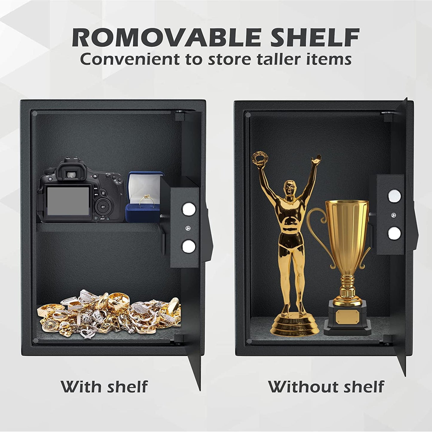Reliancer Biometric Safe Box - 2.7 Cubic Feet Auto-Open Fingerprint Safe with 2Removable Shelf, Sensor Light,Full Felt Lining - Q345 Alloy Steel Home Safe - Luxury Cabinet Safe for Home Office Storage