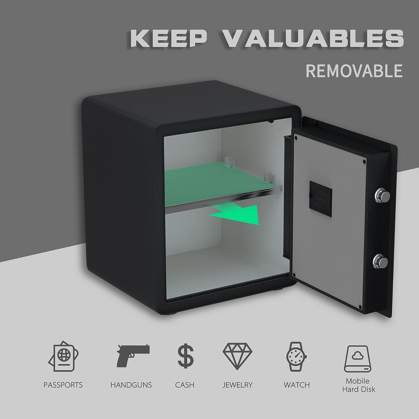Reliancer Biometric Safe Box - 2.7 Cubic Feet Auto-Open Fingerprint Safe with 2Removable Shelf, Sensor Light,Full Felt Lining - Q345 Alloy Steel Home Safe - Luxury Cabinet Safe for Home Office Storage