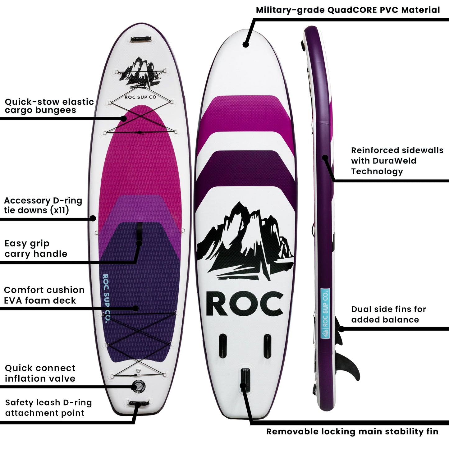 Roc Inflatable Stand Up Paddle Board with Premium sup Accessories & Backpack, Non-Slip Deck, Waterproof Bag, Leash, Paddle and Hand Pump