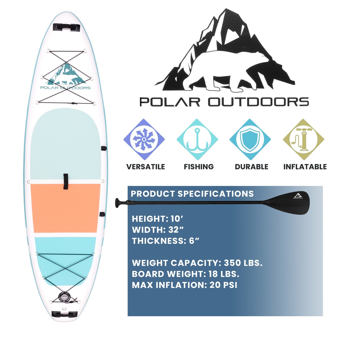 Roc Inflatable Stand Up Paddle Board with Premium sup Accessories & Backpack, Non-Slip Deck, Waterproof Bag, Leash, Paddle and Hand Pump