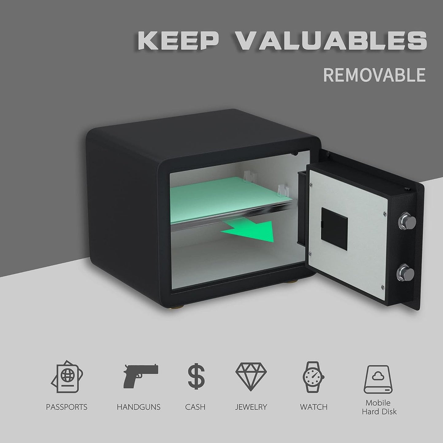 Reliancer Biometric Safe Box - 2.7 Cubic Feet Auto-Open Fingerprint Safe with 2Removable Shelf, Sensor Light,Full Felt Lining - Q345 Alloy Steel Home Safe - Luxury Cabinet Safe for Home Office Storage