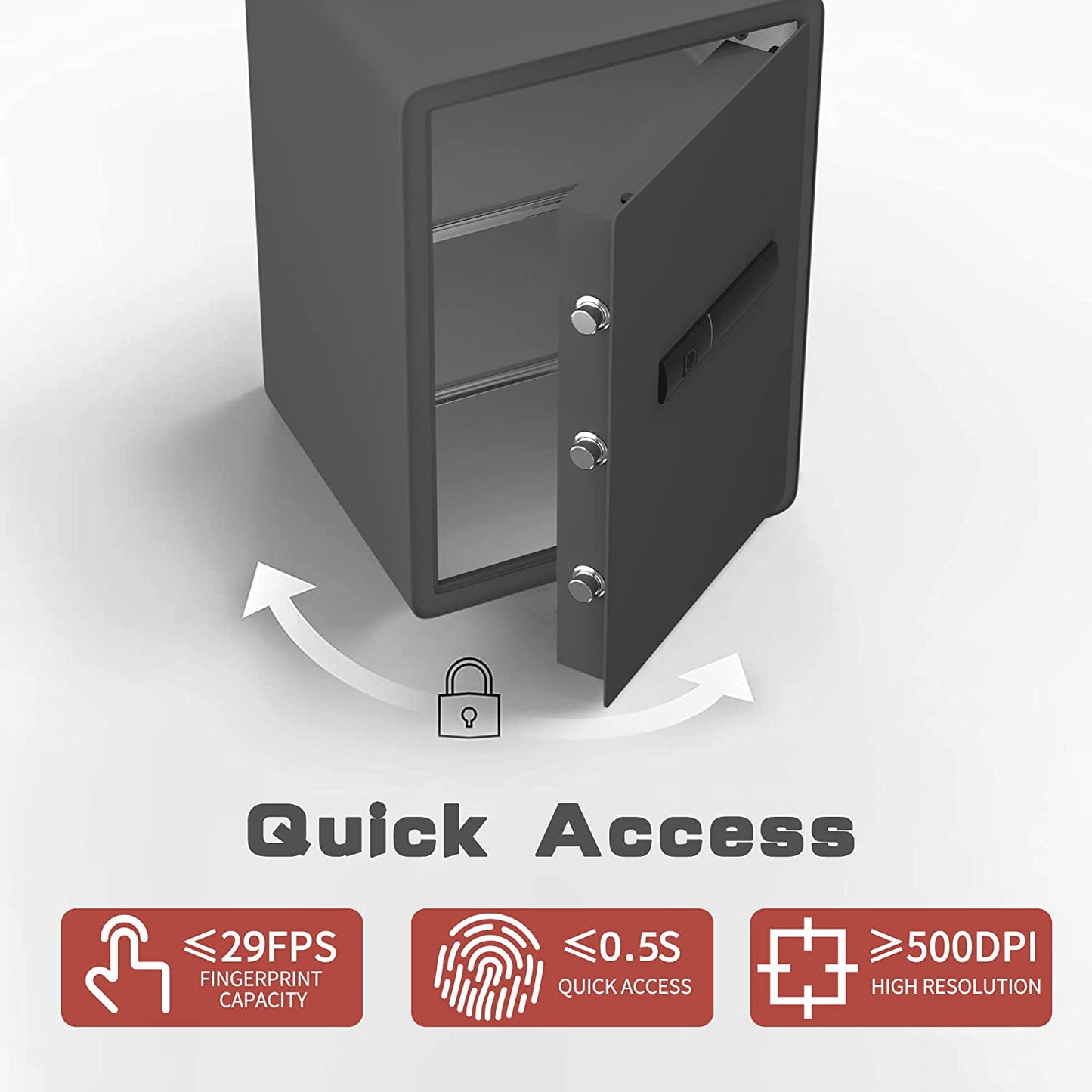Reliancer Biometric Safe Box - 2.7 Cubic Feet Auto-Open Fingerprint Safe with 2Removable Shelf, Sensor Light,Full Felt Lining - Q345 Alloy Steel Home Safe - Luxury Cabinet Safe for Home Office Storage