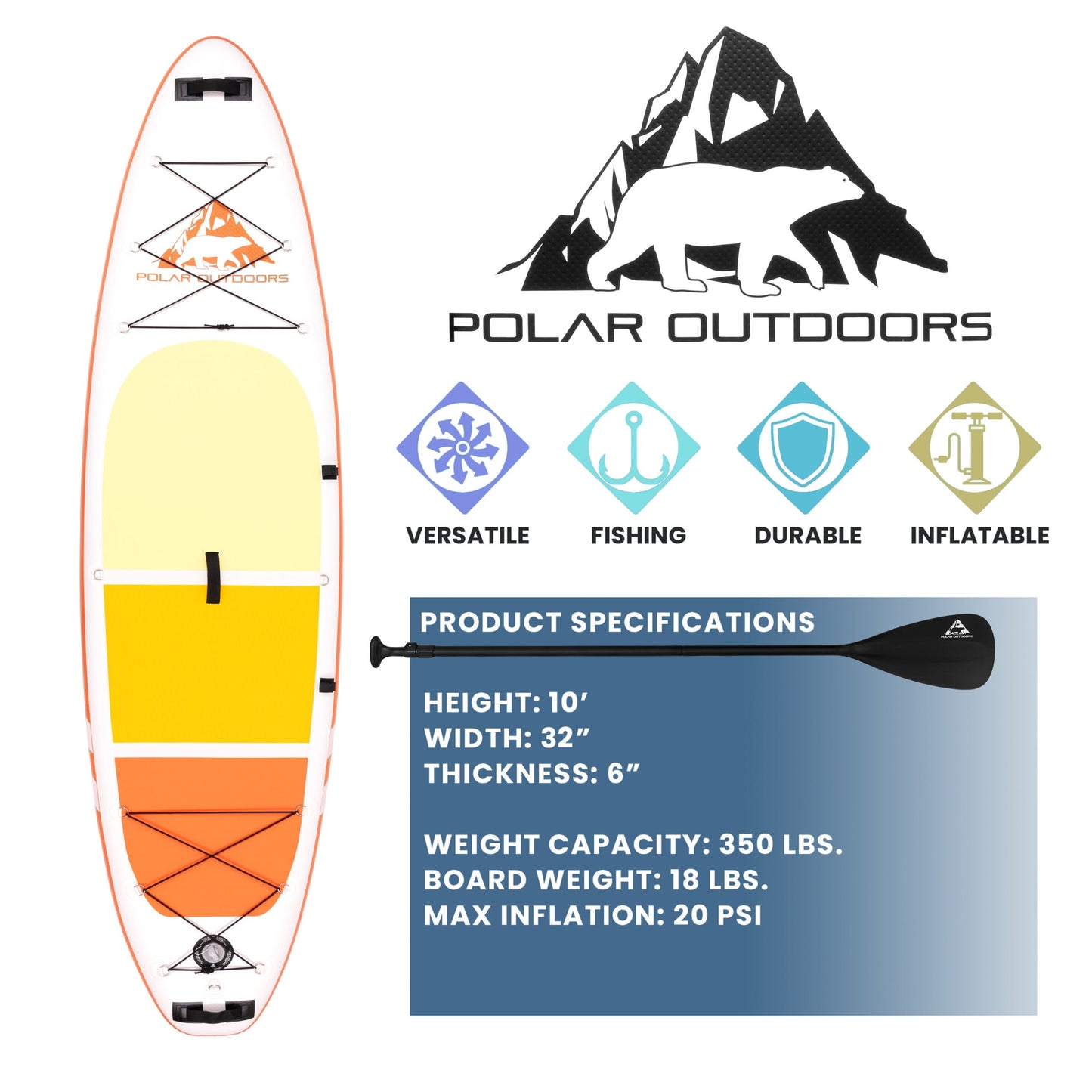 Roc Inflatable Stand Up Paddle Board with Premium sup Accessories & Backpack, Non-Slip Deck, Waterproof Bag, Leash, Paddle and Hand Pump
