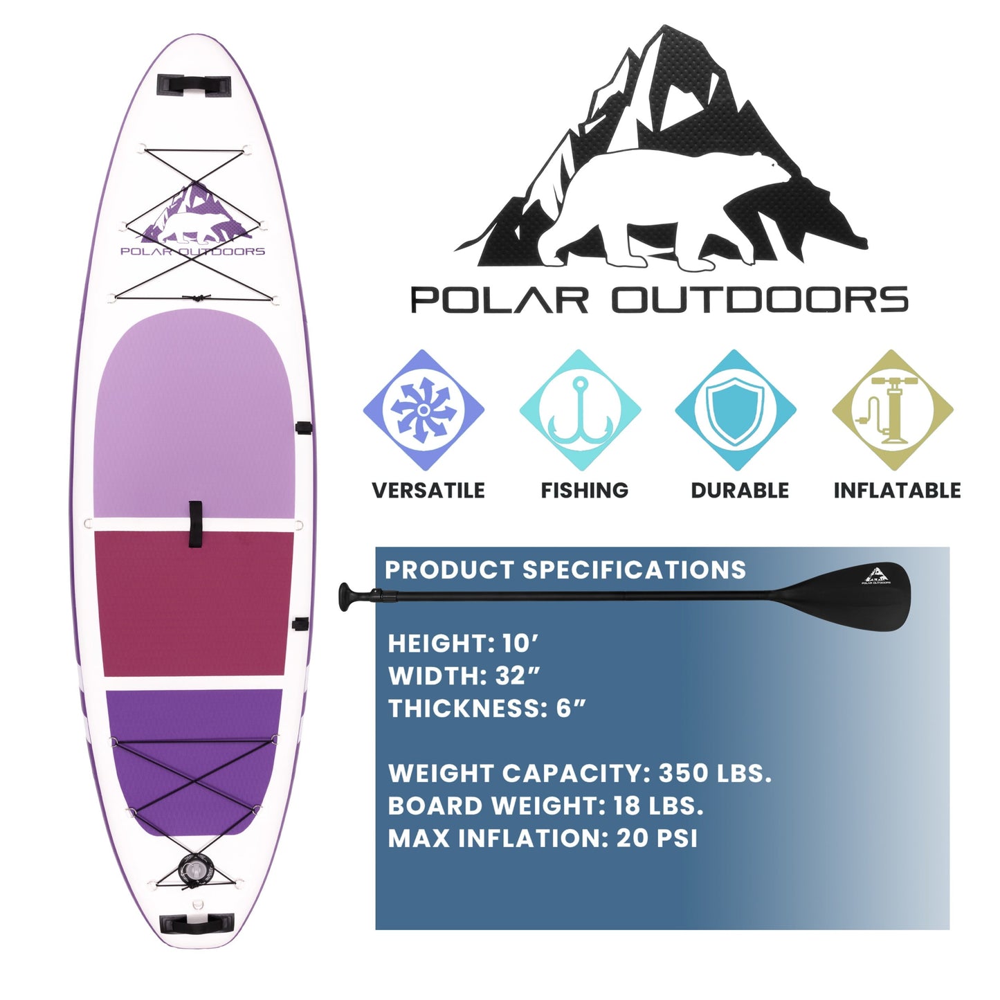 Roc Inflatable Stand Up Paddle Board with Premium sup Accessories & Backpack, Non-Slip Deck, Waterproof Bag, Leash, Paddle and Hand Pump