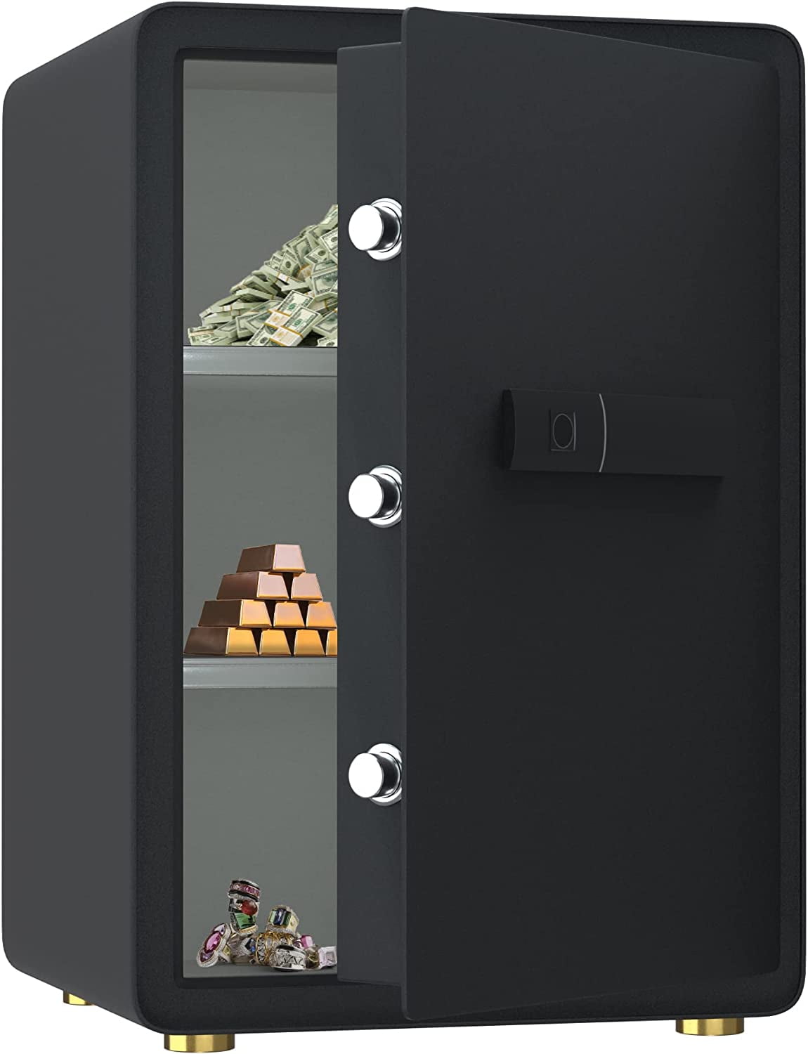 Reliancer Biometric Safe Box - 2.7 Cubic Feet Auto-Open Fingerprint Safe with 2Removable Shelf, Sensor Light,Full Felt Lining - Q345 Alloy Steel Home Safe - Luxury Cabinet Safe for Home Office Storage