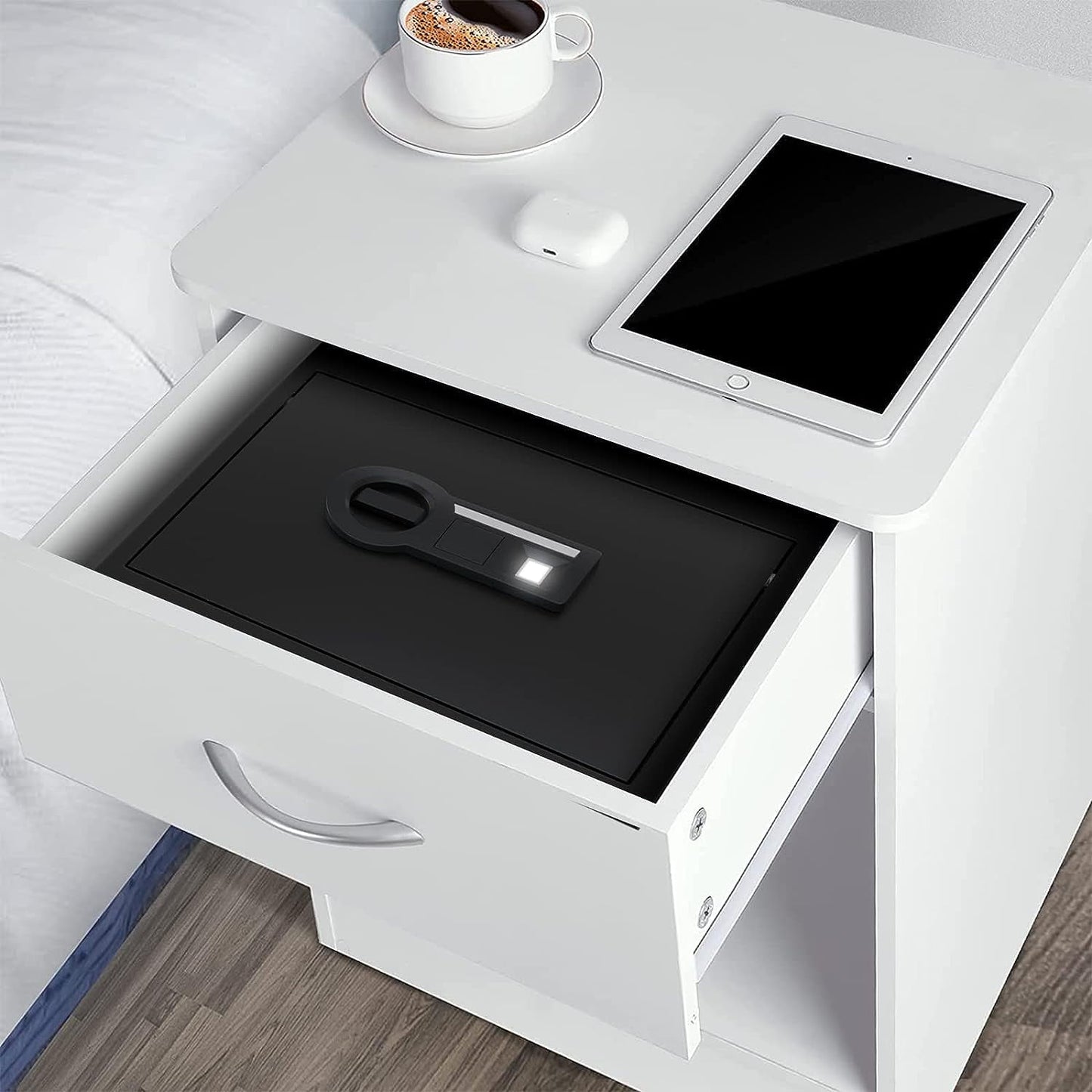 Reliancer Biometric Safe Box - 2.7 Cubic Feet Auto-Open Fingerprint Safe with 2Removable Shelf, Sensor Light,Full Felt Lining - Q345 Alloy Steel Home Safe - Luxury Cabinet Safe for Home Office Storage
