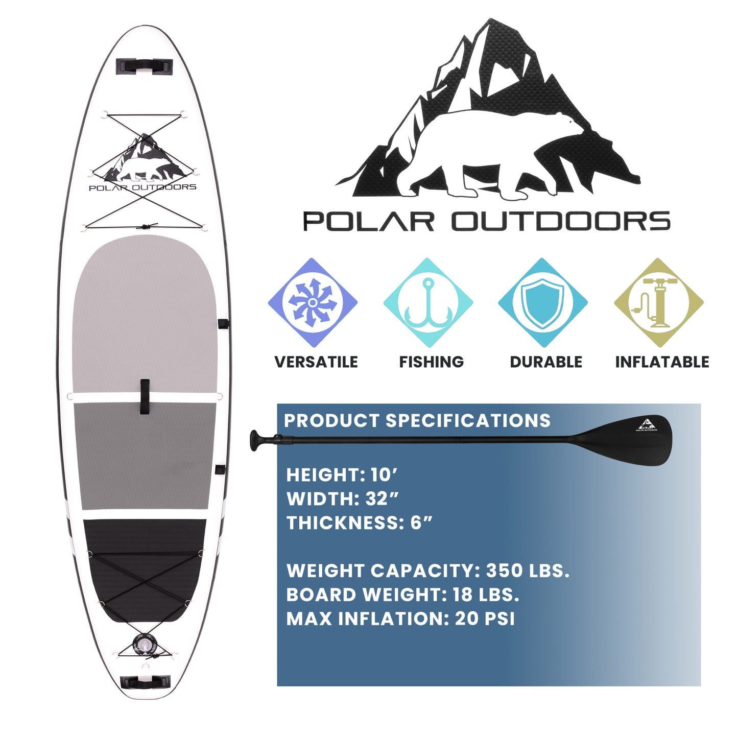 Roc Inflatable Stand Up Paddle Board with Premium sup Accessories & Backpack, Non-Slip Deck, Waterproof Bag, Leash, Paddle and Hand Pump