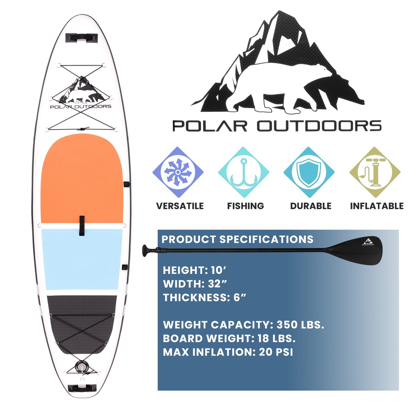 Roc Inflatable Stand Up Paddle Board with Premium sup Accessories & Backpack, Non-Slip Deck, Waterproof Bag, Leash, Paddle and Hand Pump