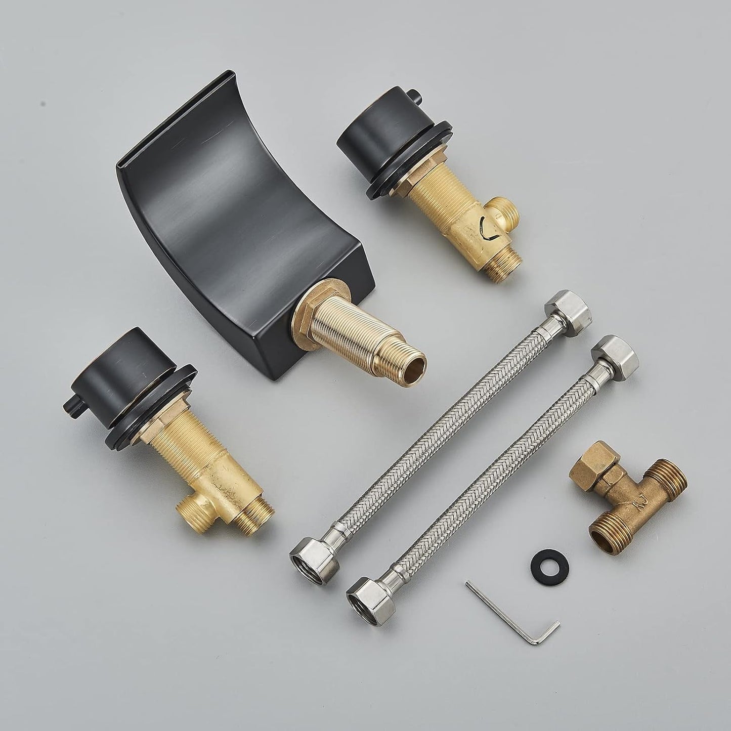 Zovajonia 3 Hole Bathroom Faucet, Matte Black Dual Crystal Knobs Vanity Basin LED Sink Faucet Mixer Bronze Bath Faucets,Widespread bathroom faucets for sink 3 hole Waterfall Tub Faucet