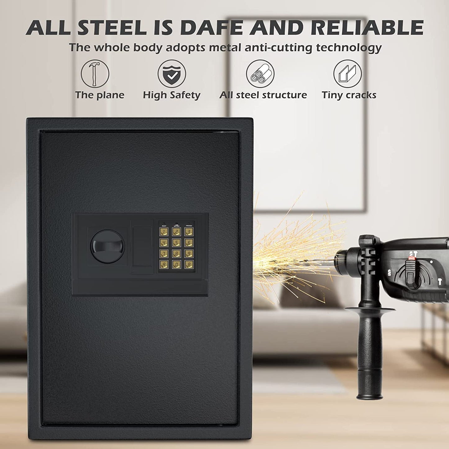 Reliancer Biometric Safe Box - 2.7 Cubic Feet Auto-Open Fingerprint Safe with 2Removable Shelf, Sensor Light,Full Felt Lining - Q345 Alloy Steel Home Safe - Luxury Cabinet Safe for Home Office Storage