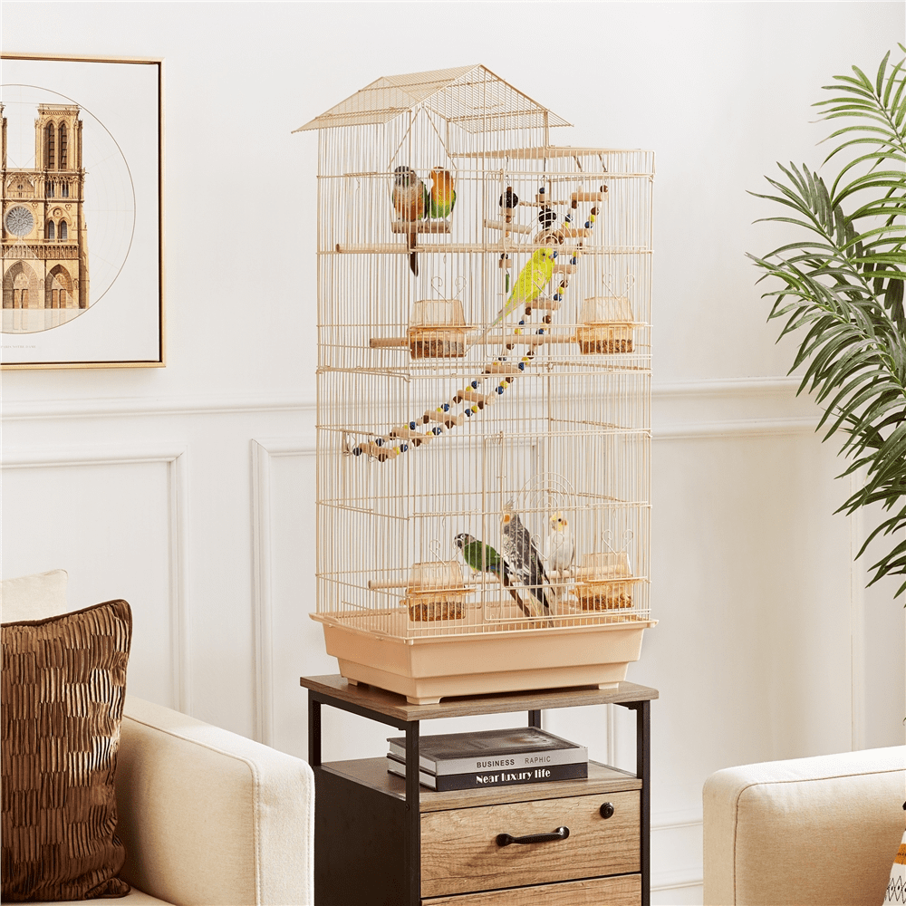 SmileMart 39" Metal Bird Cage with Perches and Toys, Black