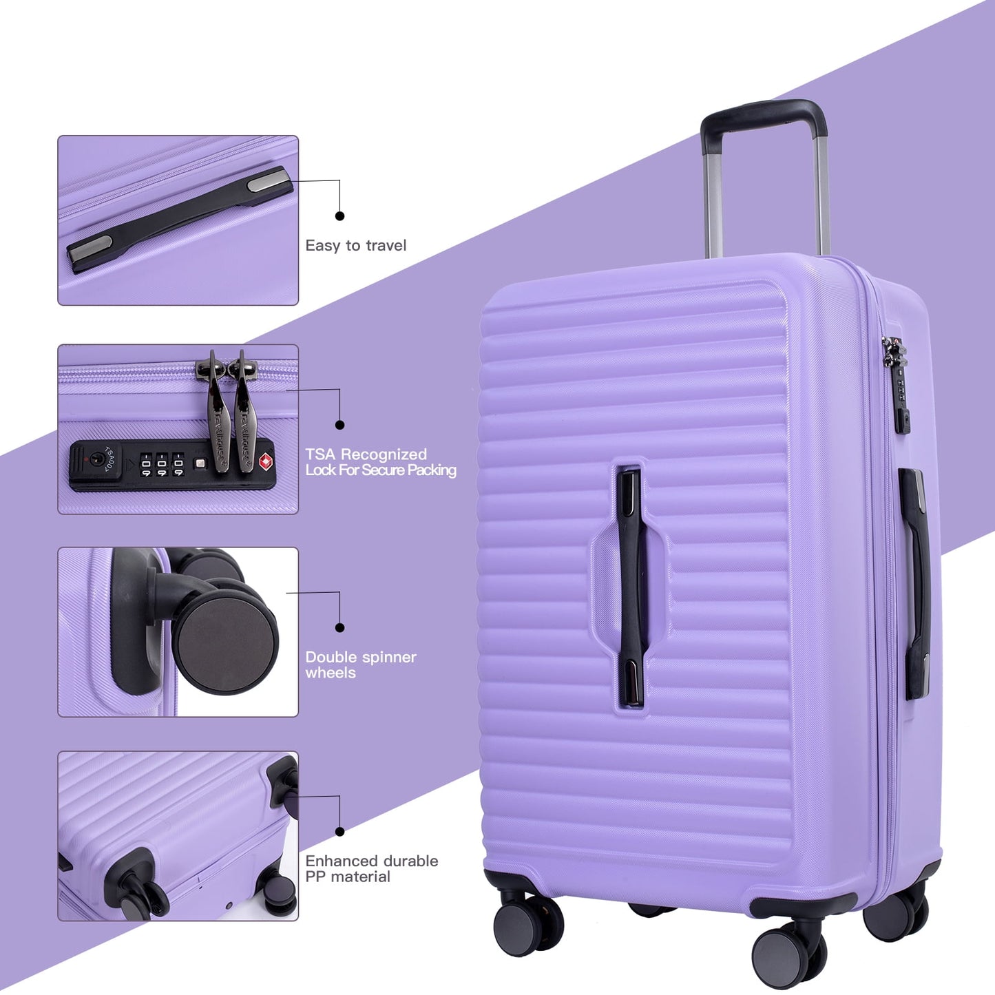 Travelhouse 3 Piece Hardside Luggage Set Hardshell Lightweight Suitcase with TSA Lock Spinner Wheels 3 .(Orange)