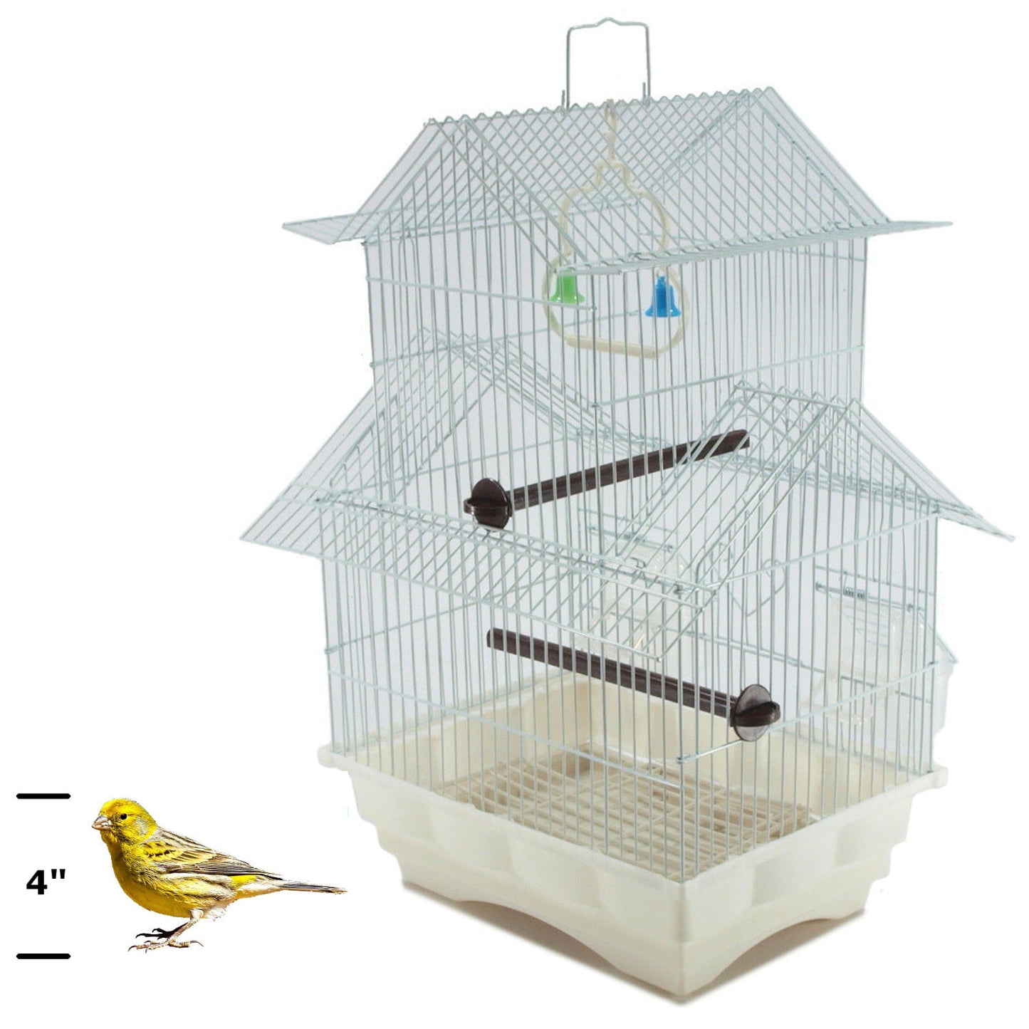 White 18-inch Medium Parakeet Wire Bird Cage for 1 or 2 Birds perfect Bird Travel Cage and Hanging Bird House