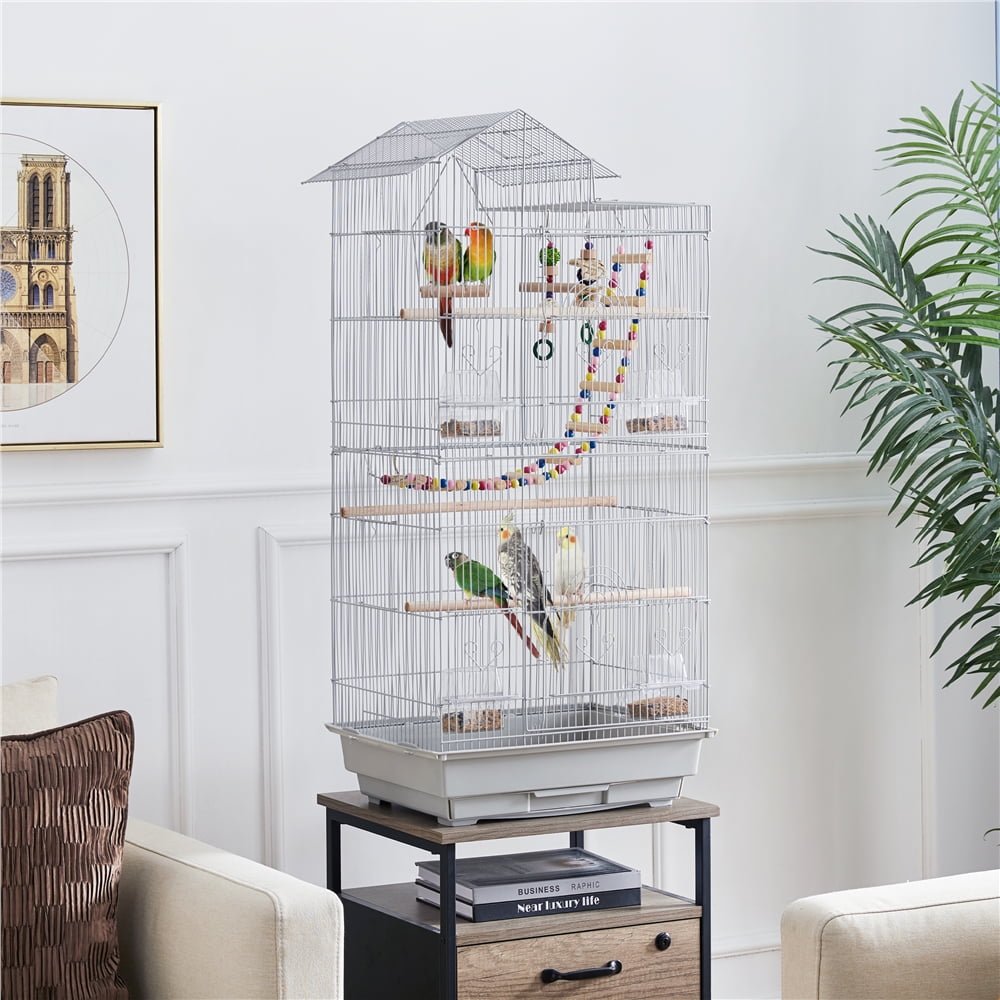 SmileMart 39" Metal Bird Cage with Perches and Toys, Black