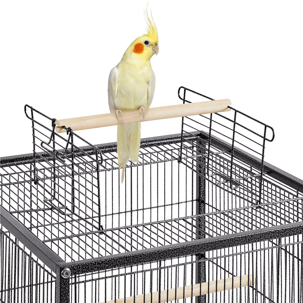 Topeakmart 40" H Wrought Iron Birdcage Open-Top Parrot Cage with Rolling Stand Black