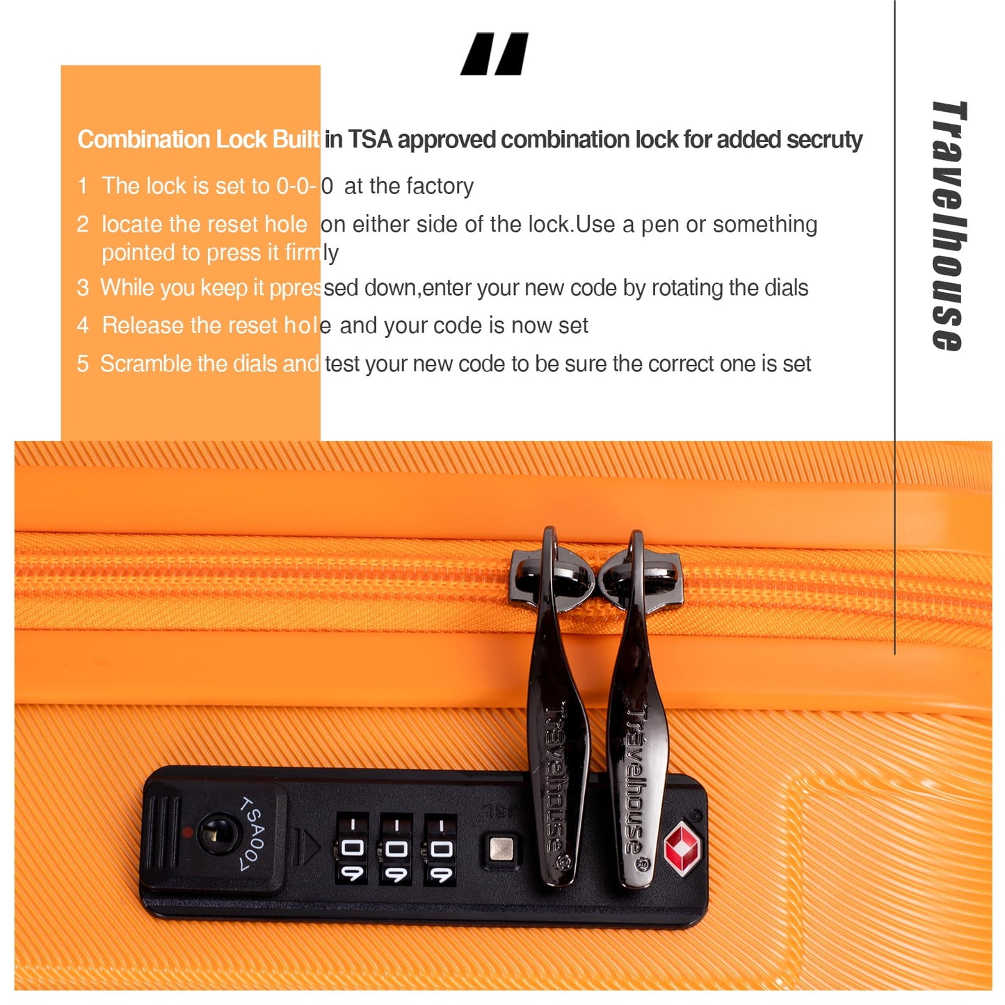 Travelhouse 3 Piece Hardside Luggage Set Hardshell Lightweight Suitcase with TSA Lock Spinner Wheels 3 .(Orange)