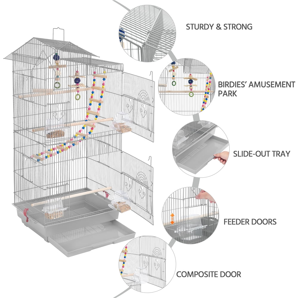 SmileMart 39" Metal Bird Cage with Perches and Toys, Black