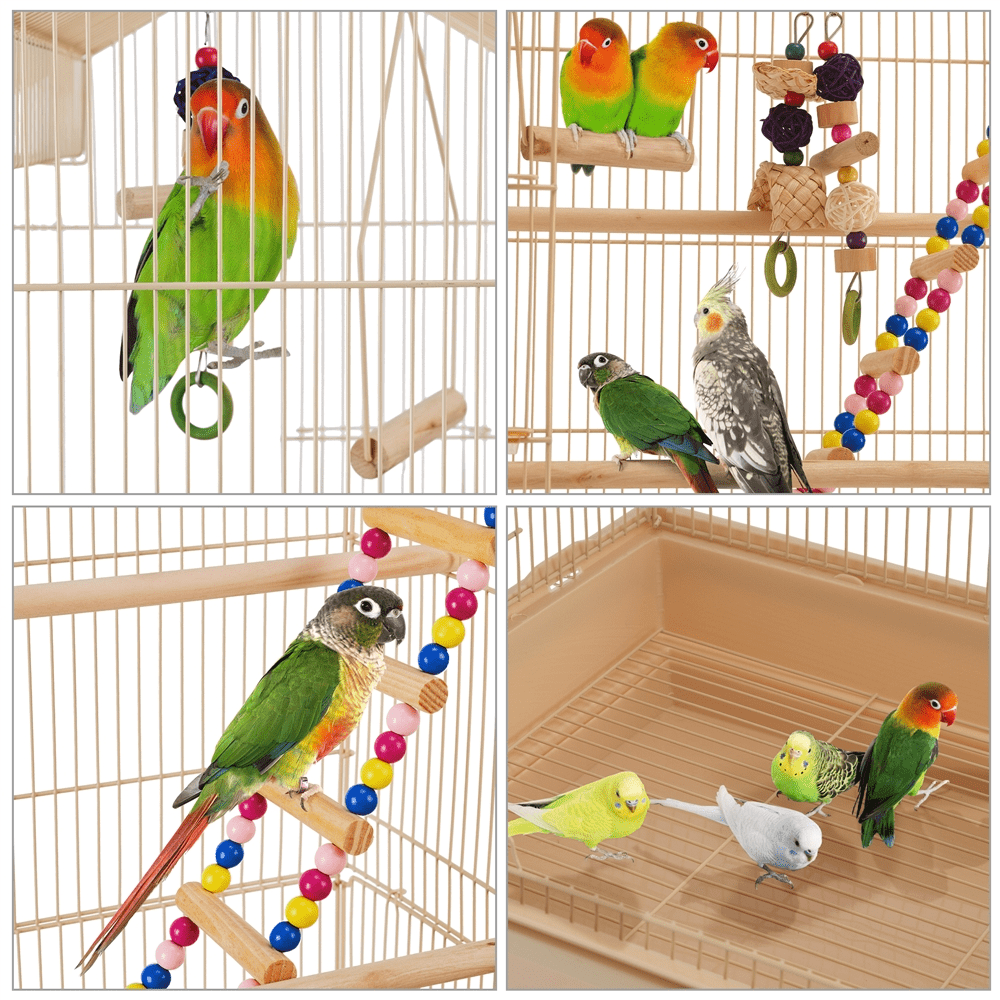 SmileMart 39" Metal Bird Cage with Perches and Toys, Black