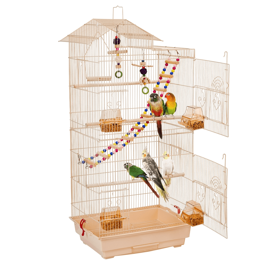 SmileMart 39" Metal Bird Cage with Perches and Toys, Black
