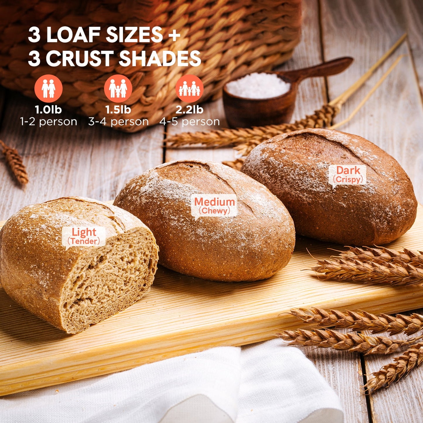 CalmDo CalmDo-CD-BM1KG Involly Bread Machine, 2.2LB Bread Maker 15-in-1 Toaster Maker with Fruit and Nut Dispense, LCD Display, Stainless Steel