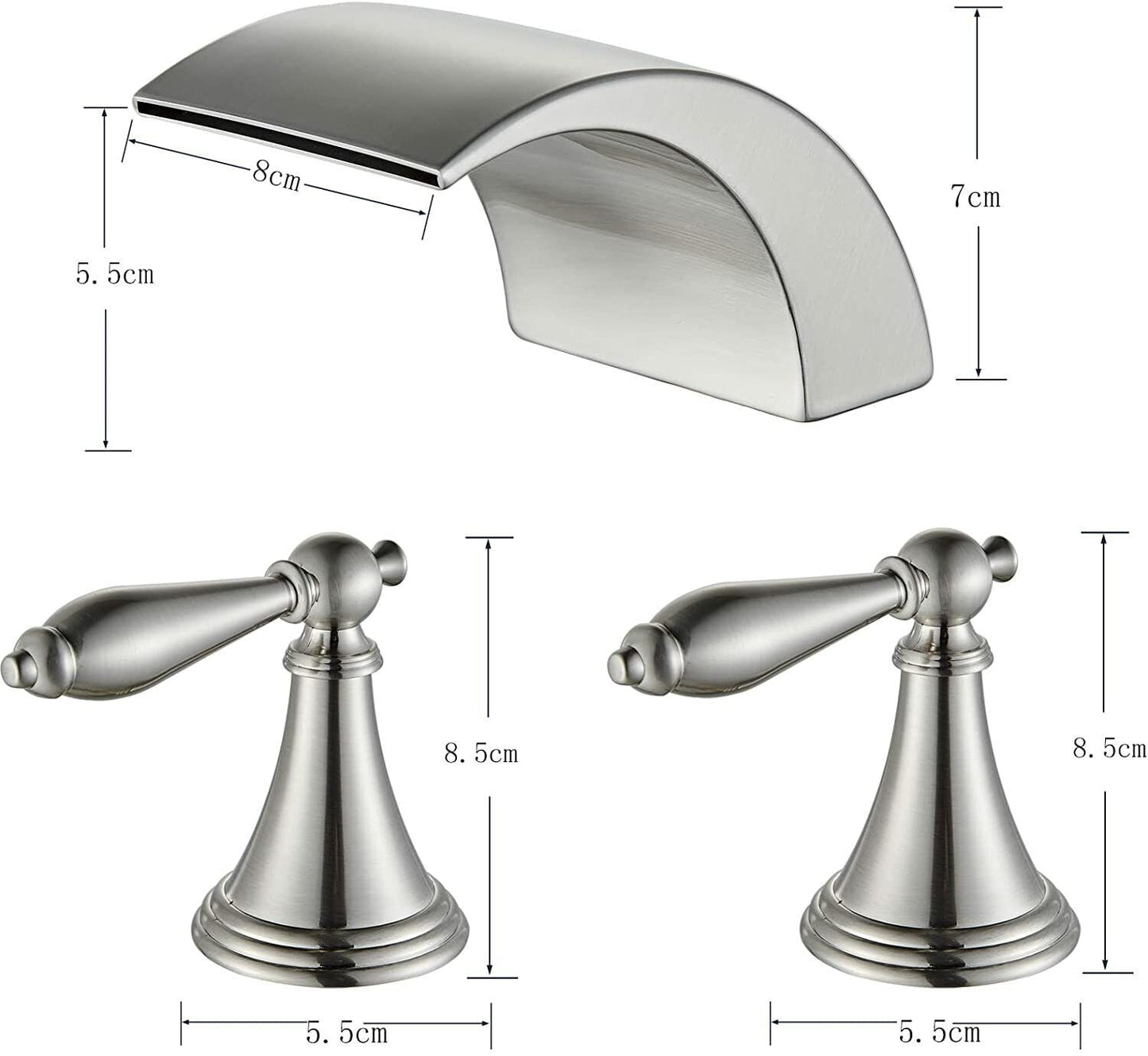 Zovajonia 3 Hole Bathroom Faucet, Matte Black Dual Crystal Knobs Vanity Basin LED Sink Faucet Mixer Bronze Bath Faucets,Widespread bathroom faucets for sink 3 hole Waterfall Tub Faucet