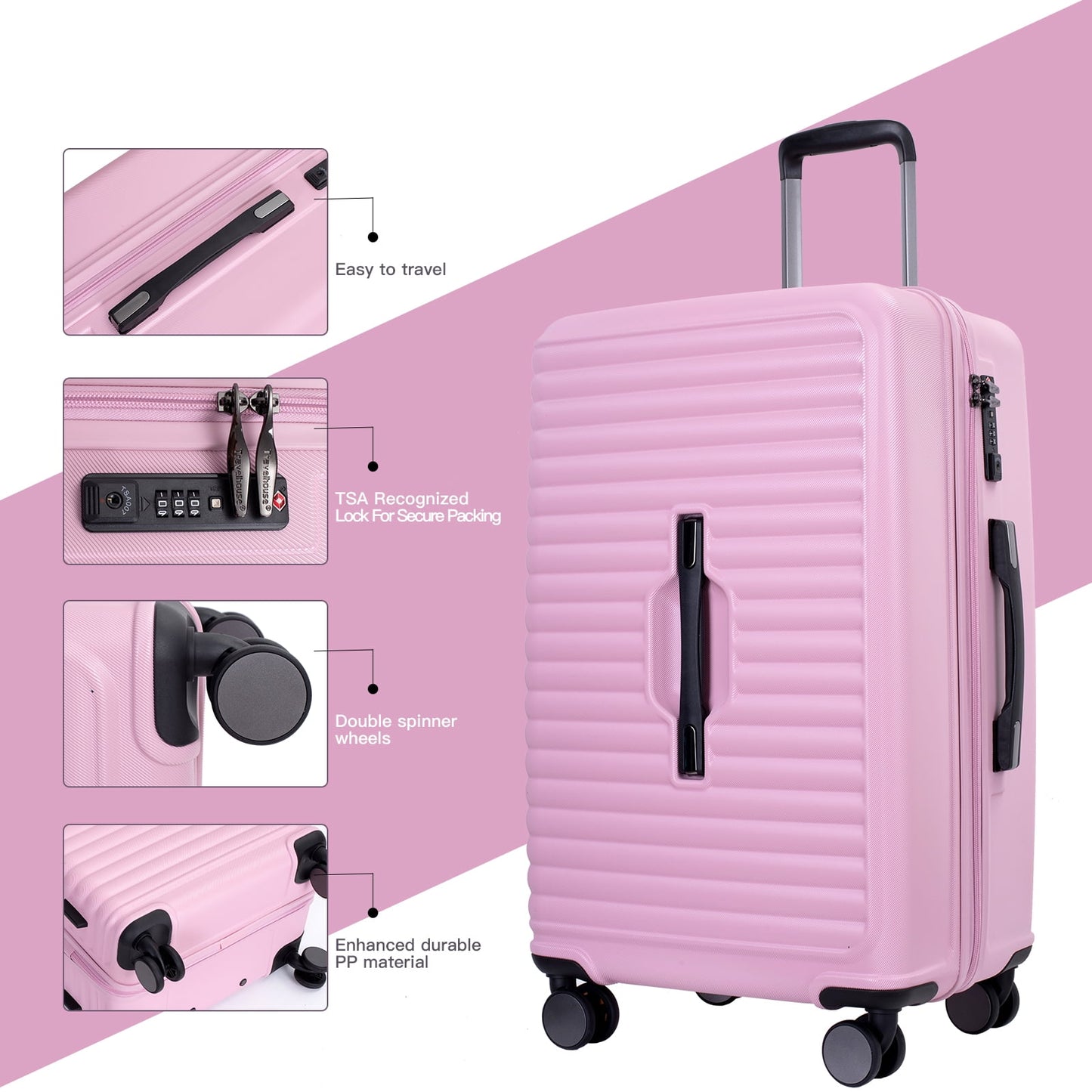 Travelhouse 3 Piece Hardside Luggage Set Hardshell Lightweight Suitcase with TSA Lock Spinner Wheels 3 .(Orange)