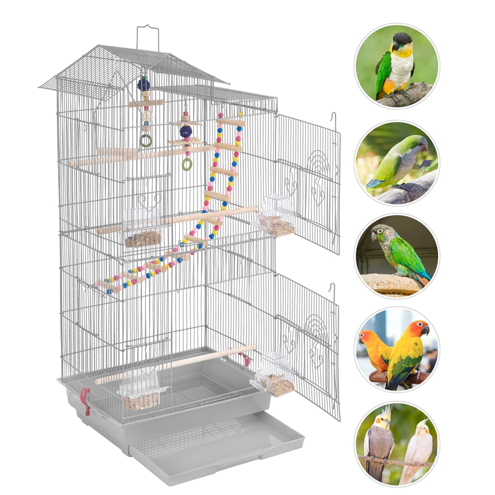 SmileMart 39" Metal Bird Cage with Perches and Toys, Black