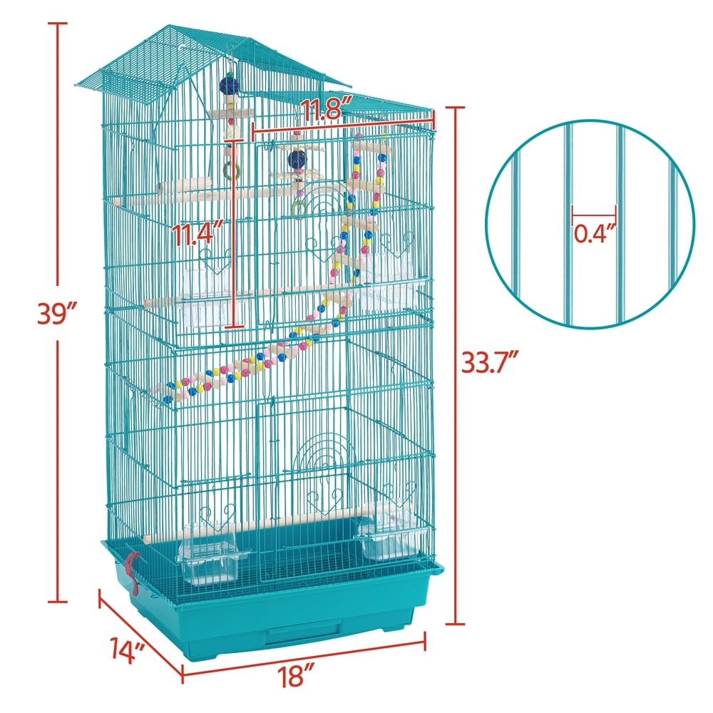 SmileMart 39" Metal Bird Cage with Perches and Toys, Black