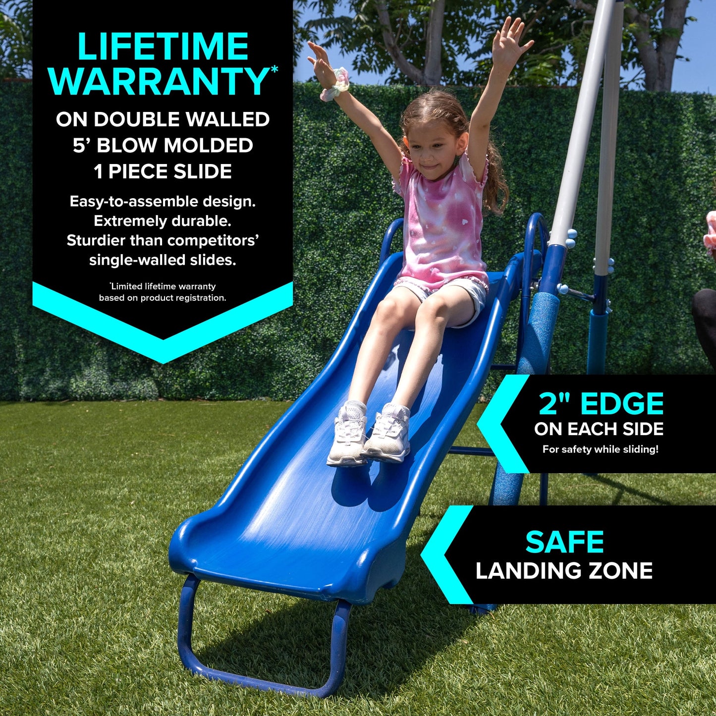 Sportspower Arcadia Metal Swing Set with Trapeze, 2 Person Glider Swing, and Lifetime Warranty on Blow Molded Slide