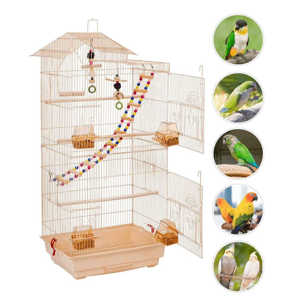 SmileMart 39" Metal Bird Cage with Perches and Toys, Black