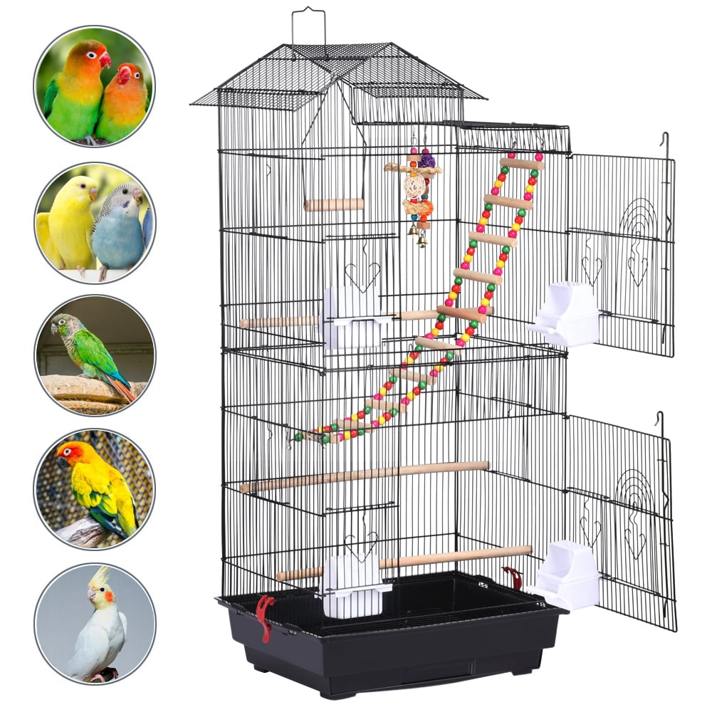 SmileMart 39" Metal Bird Cage with Perches and Toys, Black