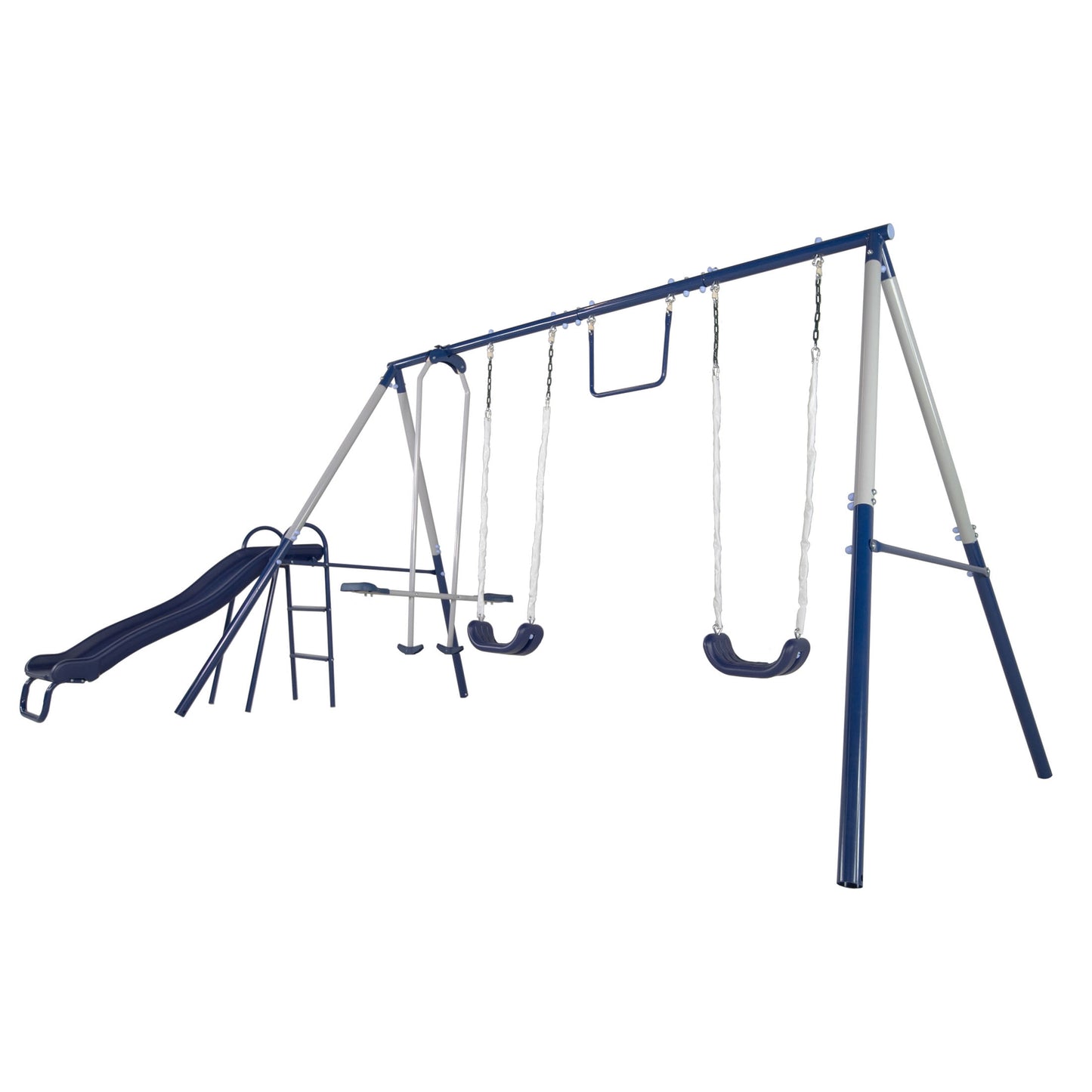 Sportspower Arcadia Metal Swing Set with Trapeze, 2 Person Glider Swing, and Lifetime Warranty on Blow Molded Slide
