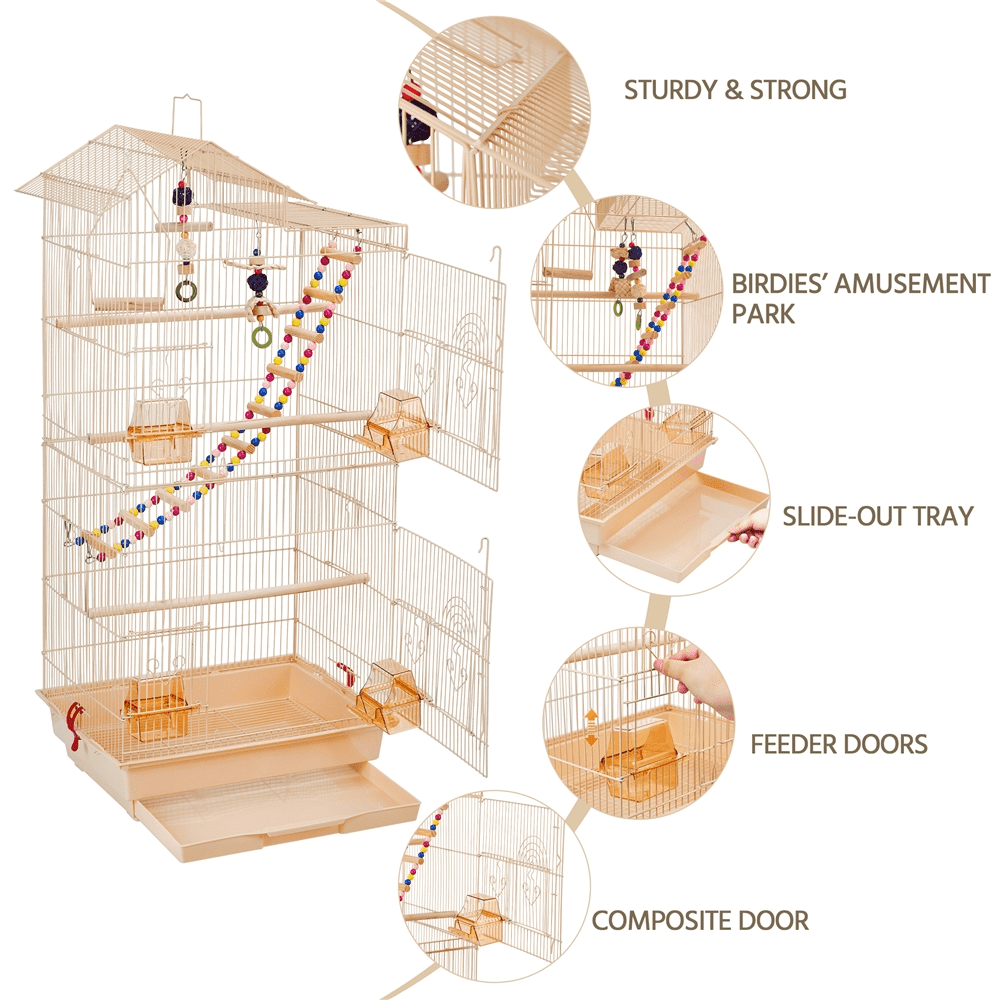 SmileMart 39" Metal Bird Cage with Perches and Toys, Black