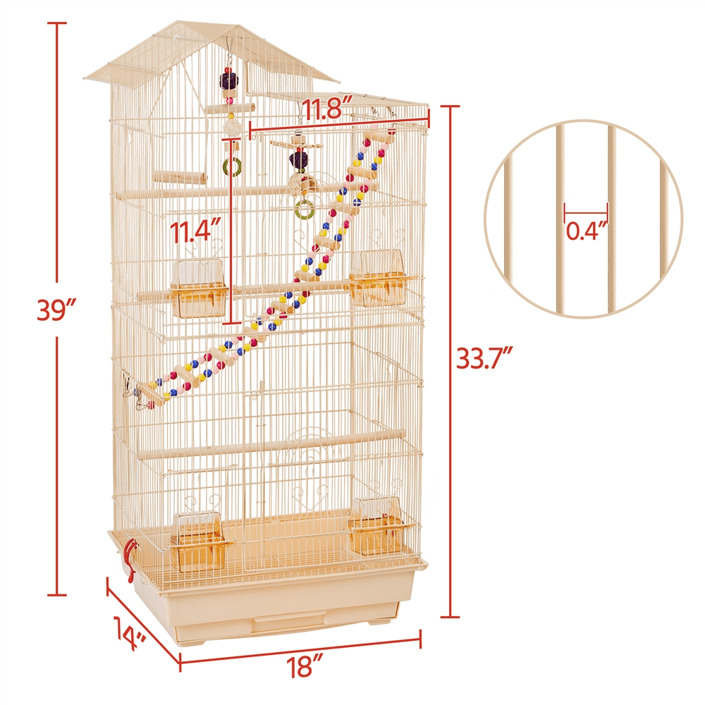 SmileMart 39" Metal Bird Cage with Perches and Toys, Black
