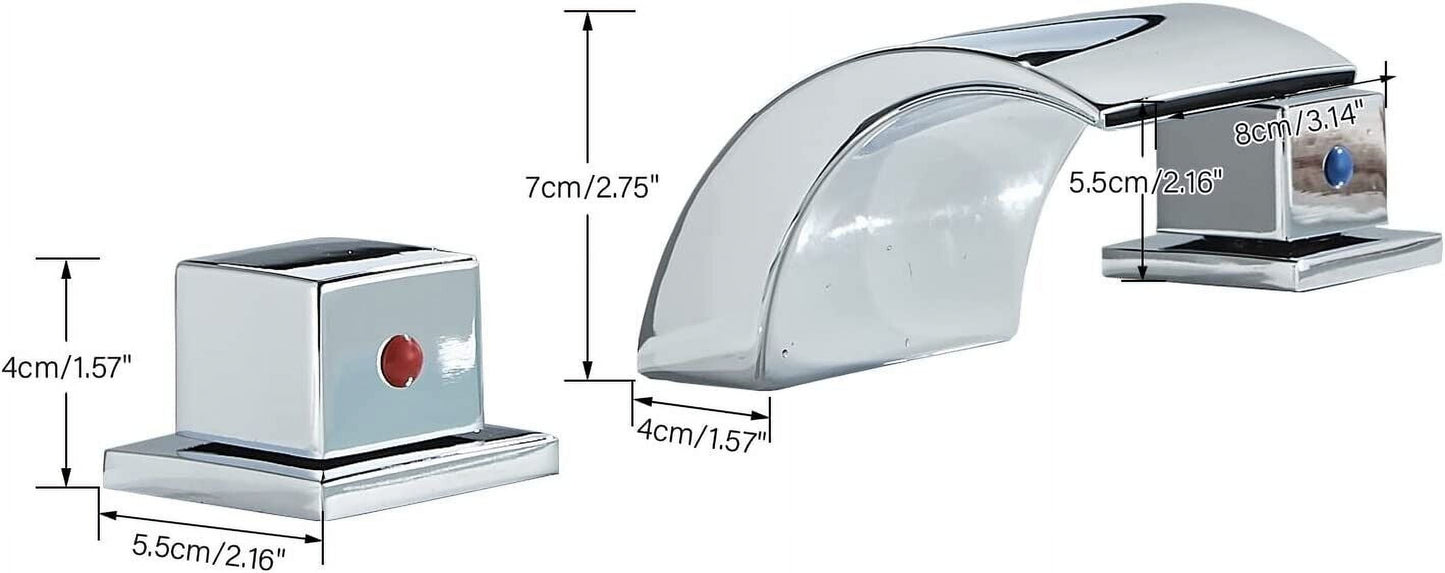 Zovajonia 3 Hole Bathroom Faucet, Matte Black Dual Crystal Knobs Vanity Basin LED Sink Faucet Mixer Bronze Bath Faucets,Widespread bathroom faucets for sink 3 hole Waterfall Tub Faucet