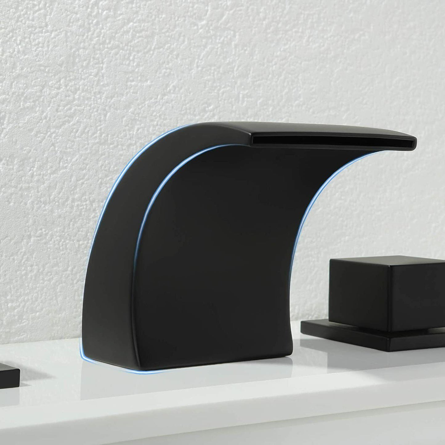 Zovajonia 3 Hole Bathroom Faucet, Matte Black Dual Crystal Knobs Vanity Basin LED Sink Faucet Mixer Bronze Bath Faucets,Widespread bathroom faucets for sink 3 hole Waterfall Tub Faucet