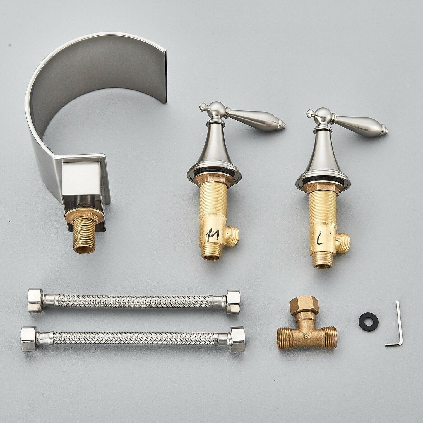 Zovajonia 3 Hole Bathroom Faucet, Matte Black Dual Crystal Knobs Vanity Basin LED Sink Faucet Mixer Bronze Bath Faucets,Widespread bathroom faucets for sink 3 hole Waterfall Tub Faucet