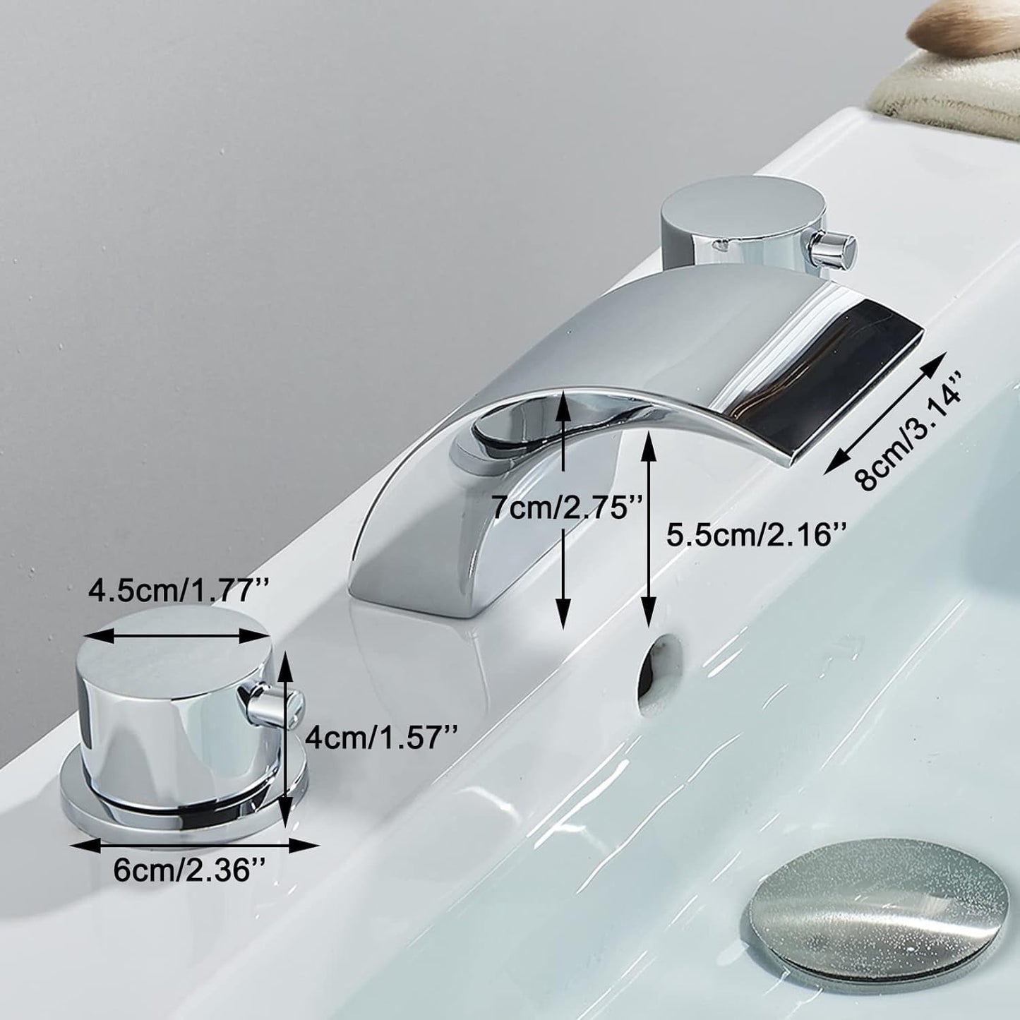 Zovajonia 3 Hole Bathroom Faucet, Matte Black Dual Crystal Knobs Vanity Basin LED Sink Faucet Mixer Bronze Bath Faucets,Widespread bathroom faucets for sink 3 hole Waterfall Tub Faucet