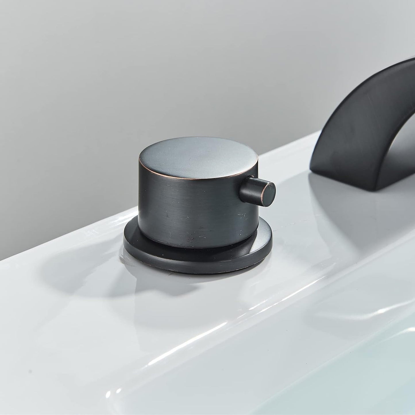 Zovajonia 3 Hole Bathroom Faucet, Matte Black Dual Crystal Knobs Vanity Basin LED Sink Faucet Mixer Bronze Bath Faucets,Widespread bathroom faucets for sink 3 hole Waterfall Tub Faucet