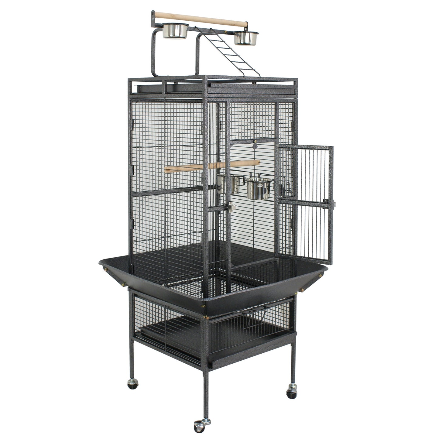 ZENSTYLE 61" Large Bird Cage with Rolling Stand Parrot Cage Cockatiel House Wrought Iron Birdcage, Black