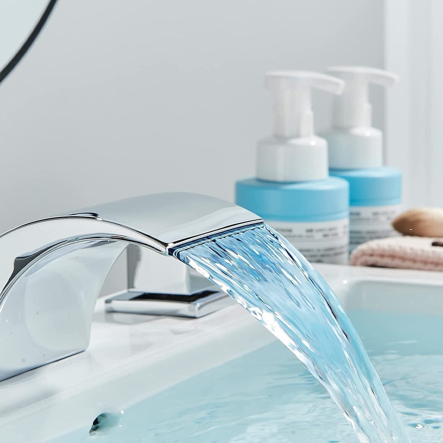 Zovajonia 3 Hole Bathroom Faucet, Matte Black Dual Crystal Knobs Vanity Basin LED Sink Faucet Mixer Bronze Bath Faucets,Widespread bathroom faucets for sink 3 hole Waterfall Tub Faucet