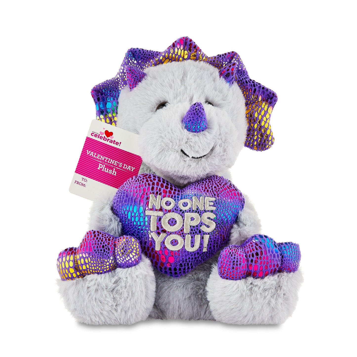 9.5In Gray and Purple Dinosaur Plush Toy for Adult, Way to Celebrate!