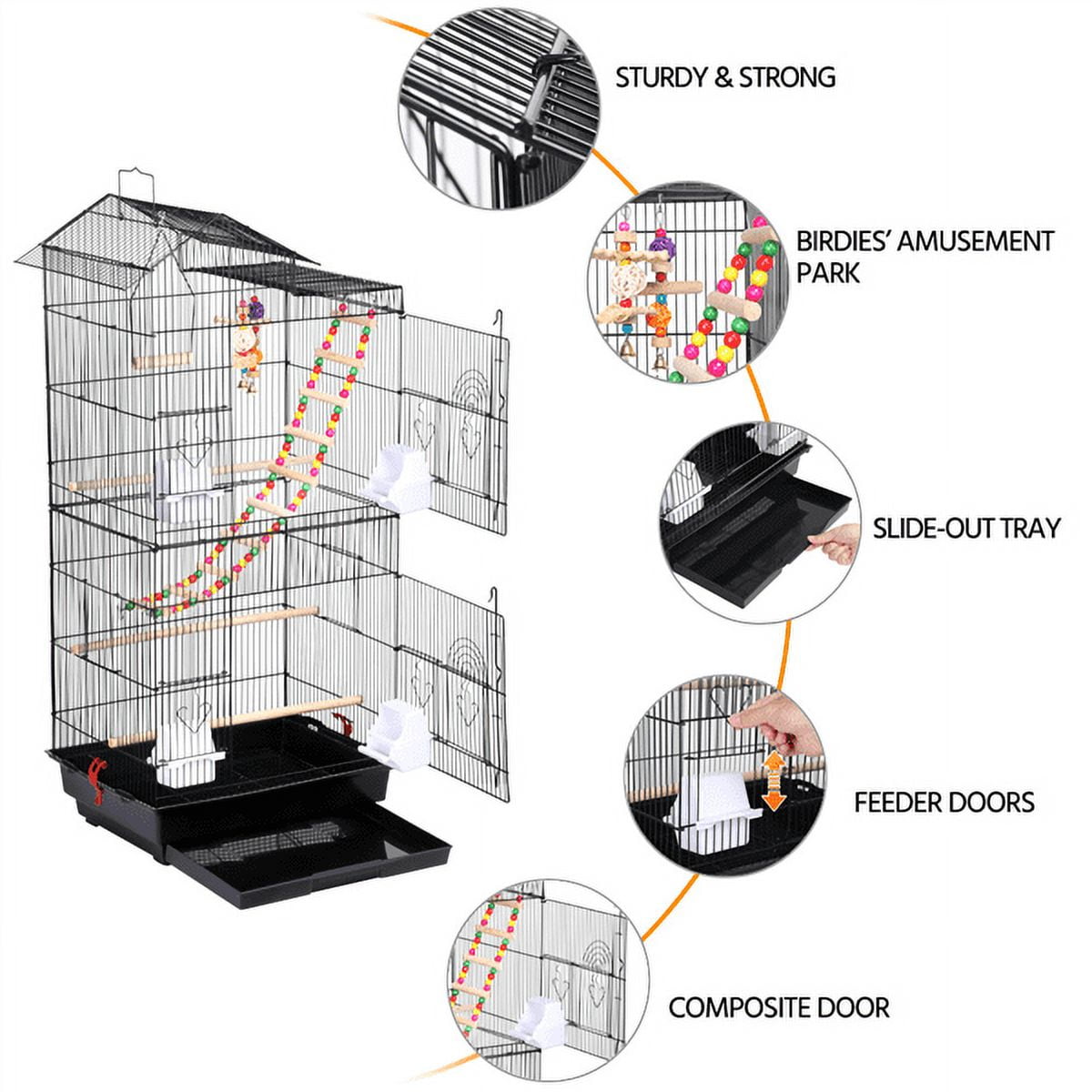 SmileMart 39" Metal Bird Cage with Perches and Toys, Black