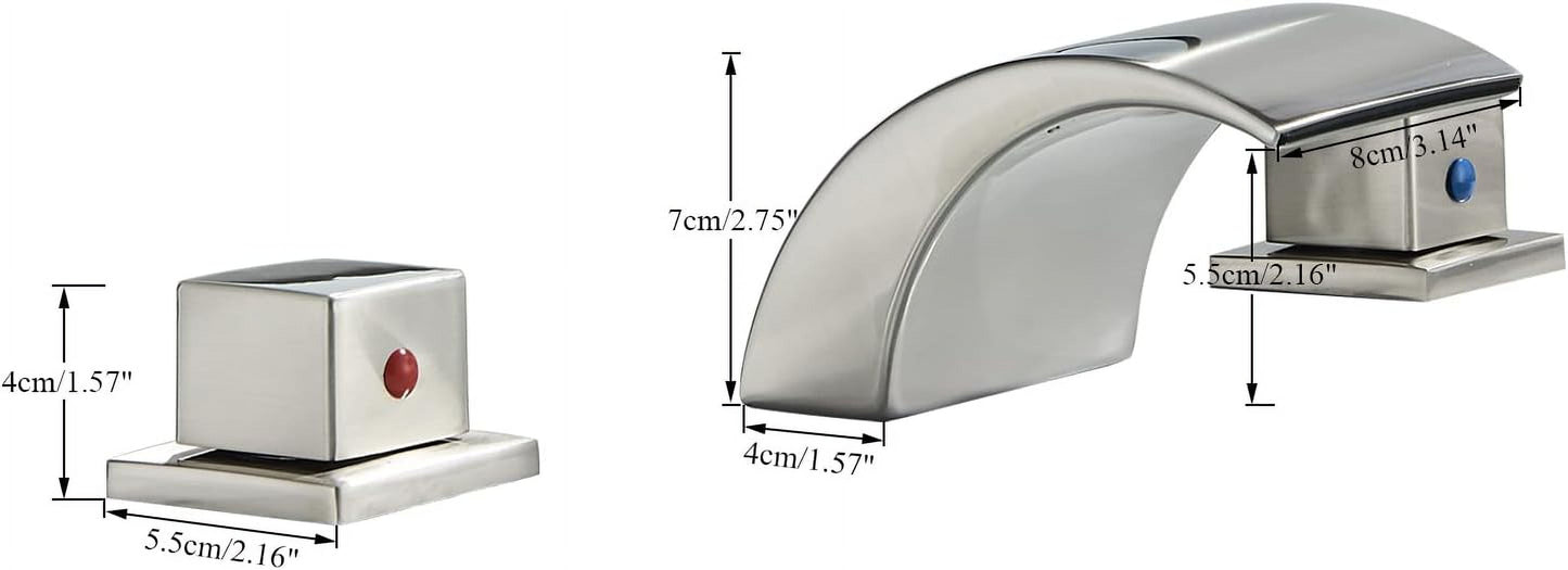 Zovajonia 3 Hole Bathroom Faucet, Matte Black Dual Crystal Knobs Vanity Basin LED Sink Faucet Mixer Bronze Bath Faucets,Widespread bathroom faucets for sink 3 hole Waterfall Tub Faucet