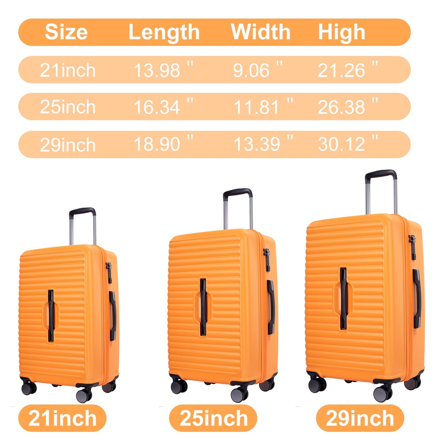 Travelhouse 3 Piece Hardside Luggage Set Hardshell Lightweight Suitcase with TSA Lock Spinner Wheels 3 .(Orange)