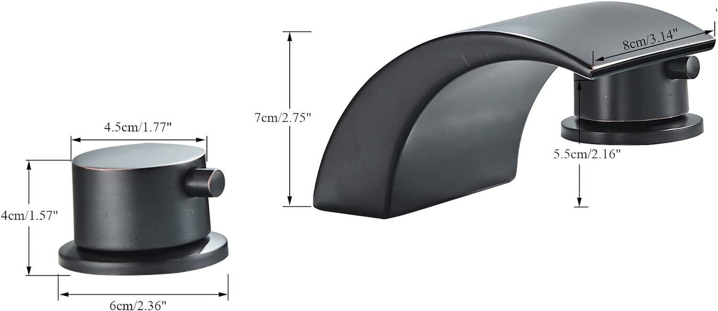 Zovajonia 3 Hole Bathroom Faucet, Matte Black Dual Crystal Knobs Vanity Basin LED Sink Faucet Mixer Bronze Bath Faucets,Widespread bathroom faucets for sink 3 hole Waterfall Tub Faucet