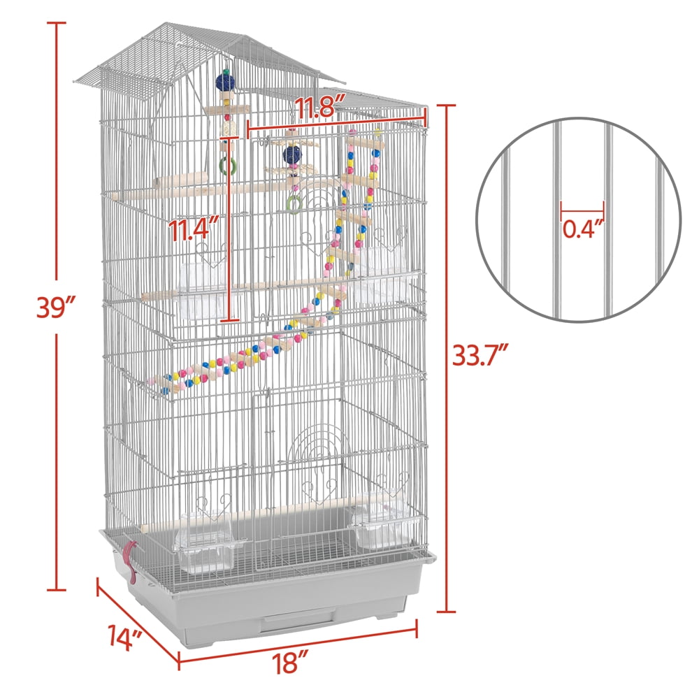 SmileMart 39" Metal Bird Cage with Perches and Toys, Black