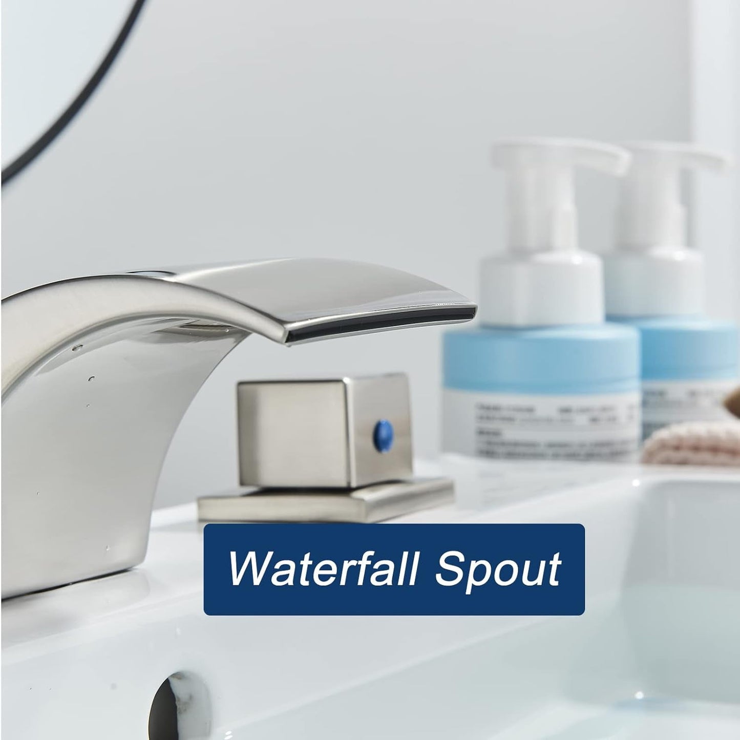 Zovajonia 3 Hole Bathroom Faucet, Matte Black Dual Crystal Knobs Vanity Basin LED Sink Faucet Mixer Bronze Bath Faucets,Widespread bathroom faucets for sink 3 hole Waterfall Tub Faucet